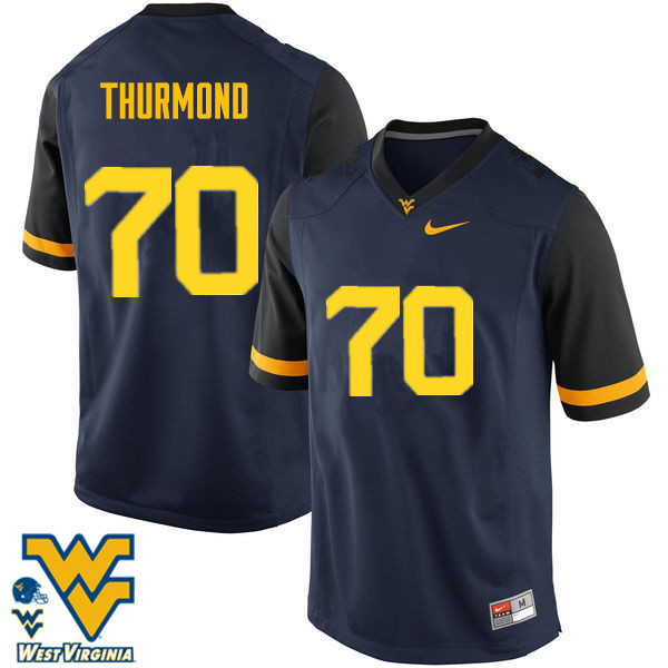 NCAA Men's Tyler Thurmond West Virginia Mountaineers Navy #70 Nike Stitched Football College Authentic Jersey HI23E26JZ